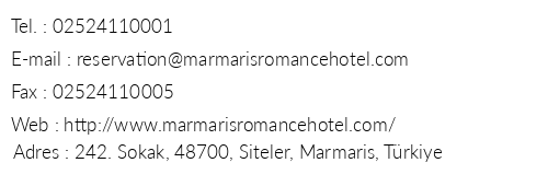Romance Beach Hotel telefon numaralar, faks, e-mail, posta adresi ve iletiim bilgileri